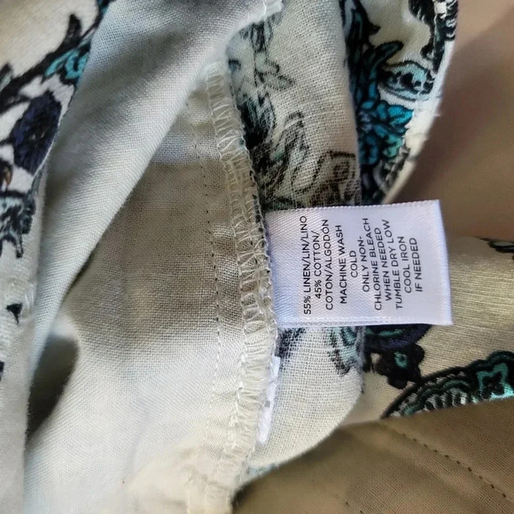 Ann Taylor Loft Shorts Women's Linen Cotton Flat Front Green White Paisley Sz 2 - Picture 9 of 11